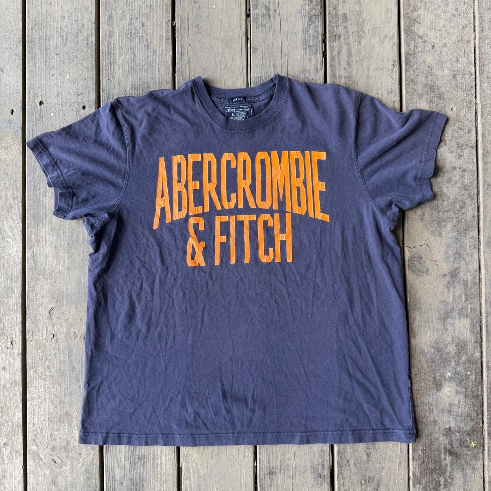 Abercrombie & Fitch Navy Blue Orange Logo Graphic T-Shirt Muscle Fit Vintage Y2K
